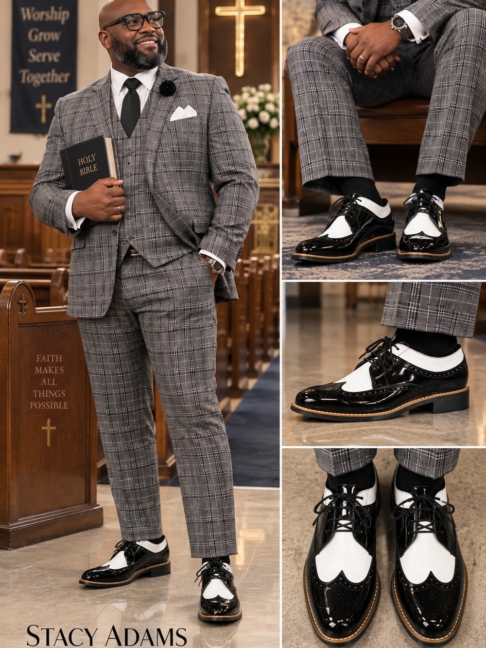 Stacy Adams Men’s Two-Tone Black and White Wingtip Oxfords